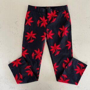 Banana Republic Ryan MRise Casual Floral Cotton Ankle Length Pants Navy Red Sz 0